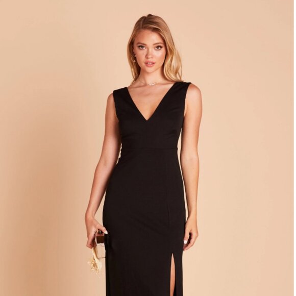 New w/ Tags - Size L Black Shamin Crepe Birdy Grey Bridesmaids Dress - Picture 1 of 1